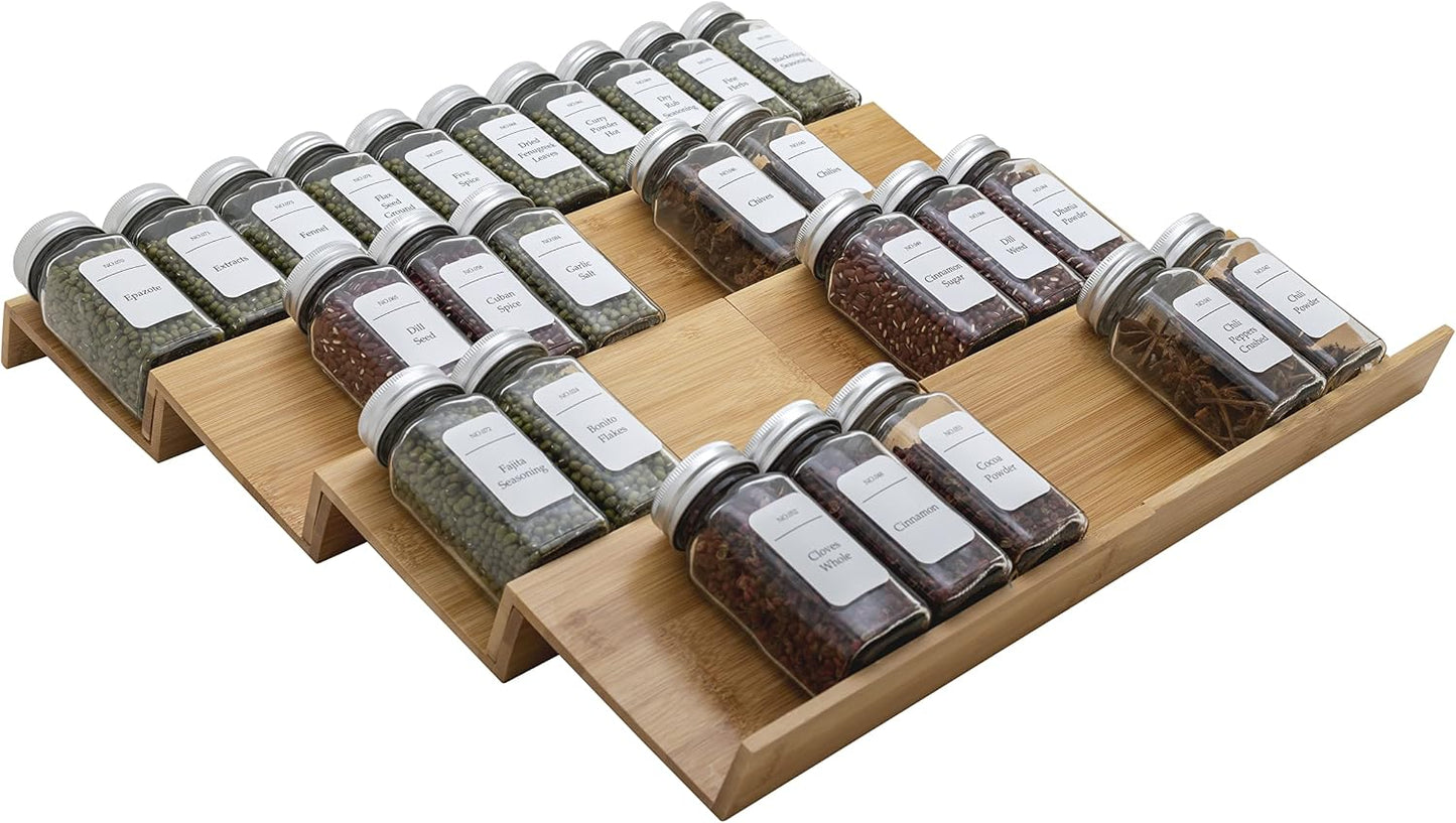 Bamboo Spice Rack Drawer Organizer - 8 Pieces Set- 7" Wide Per Piece - Combine Pieces Into 14" Wide Rack (7" or 14")