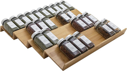 Bamboo Spice Rack Drawer Organizer - 8 Pieces Set- 7" Wide Per Piece - Combine Pieces Into 14" Wide Rack (7" or 14")