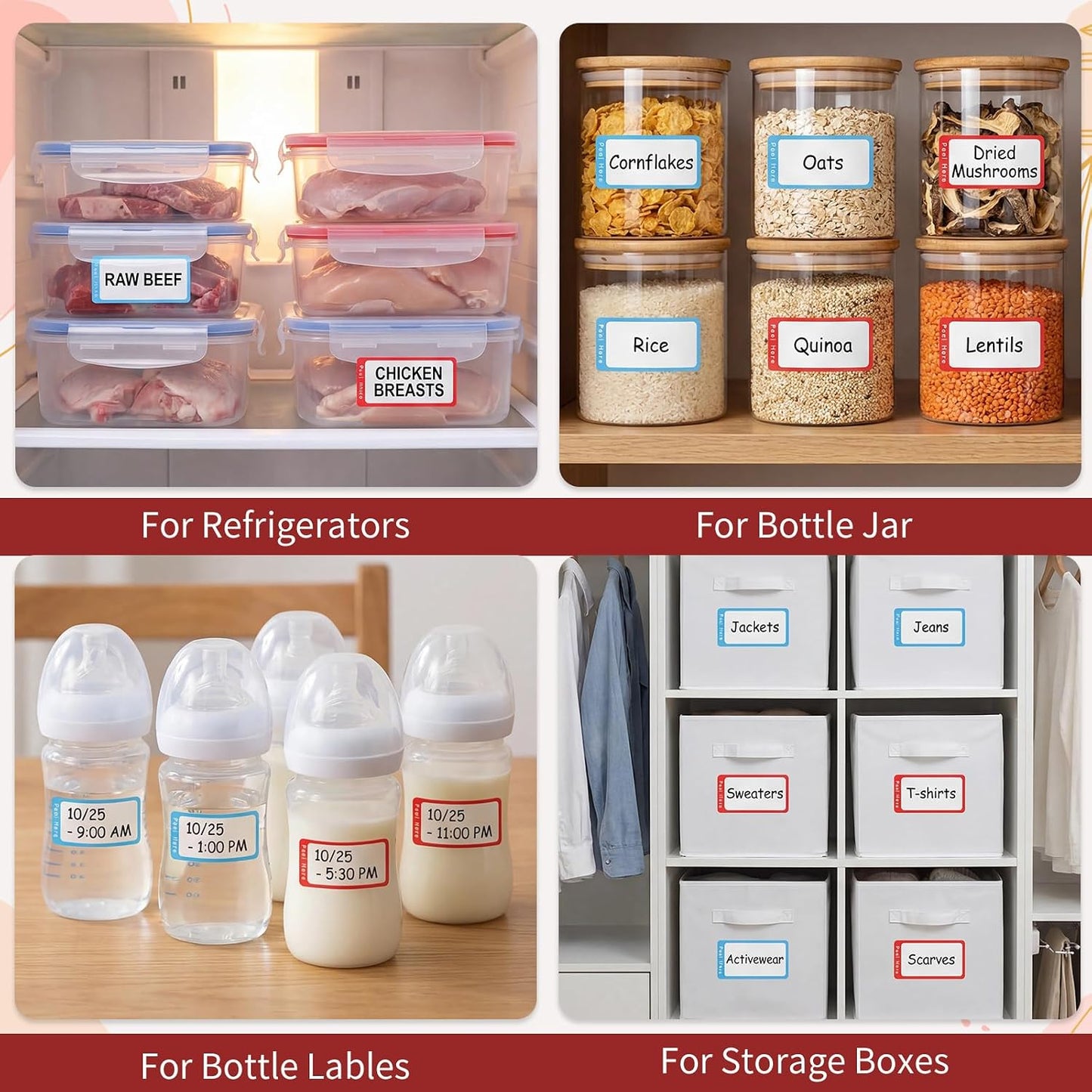 1200 Blank Freezer Labels with Dispenser, 1 x 2 in, Removable, Red/Blue | Writable Food Labels, Easy Peel, No Residue, Freezer-Safe Adhesive, Waterproof, For Jars, Containers And Storage Bags
