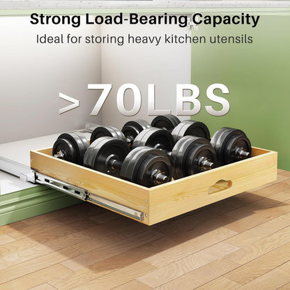 Pull Out Cabinet Organizer, Soft Close Wooden Slide Out Drawers for Pots and Pans, Full-extension Roll Out Shelves for Kitchen Cabinets, Pantry Organization, Bottom & Side Mount(15"W X 21"D x 3.4''H)
