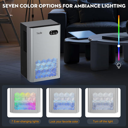 ToLife Dehumidifier for Home, 1000 sq.ft Dehumidifiers for Bedroom Bathroom Basement with 95 OZ Water Tank, Auto Shut Off 7 Colors LED Light, White Black