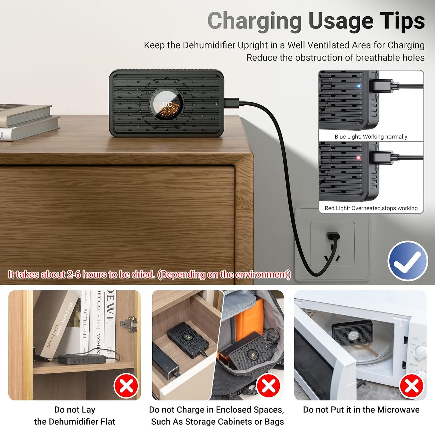 Auto Power-off USB C Rechargeable Dehumidifier Desiccant for Gun Safe | Small Reusable Electric Moisture Absorber for Storage Closet Cabinet Windowsill Bookcase & More Small Area