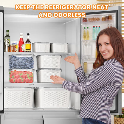 Fruit Storage Containers for Fridge - 5 PCS Poduce Containers for Fridge - with Removable Drain Basket - Keep Fruit Lettuce Berry Vegetables Meat Food Stay Fresher Longer