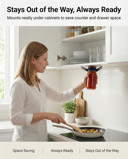 Under Cabinet Jar Opener for Seniors with Weak Hands, All Metal Easy Grip Lid Opener Under Cabinet for Arthritis Hands, Bonus 2 Rubber Jar Openers