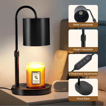 Dreamholder Electric Candle Warmer Lamp with Timer & Dimmer, Adjustable Height Wax Melt Warmer for Jar Candles, Wood Base Candle Melter, Floral Home Decor Gifts for Women, Mom, Natural Wood