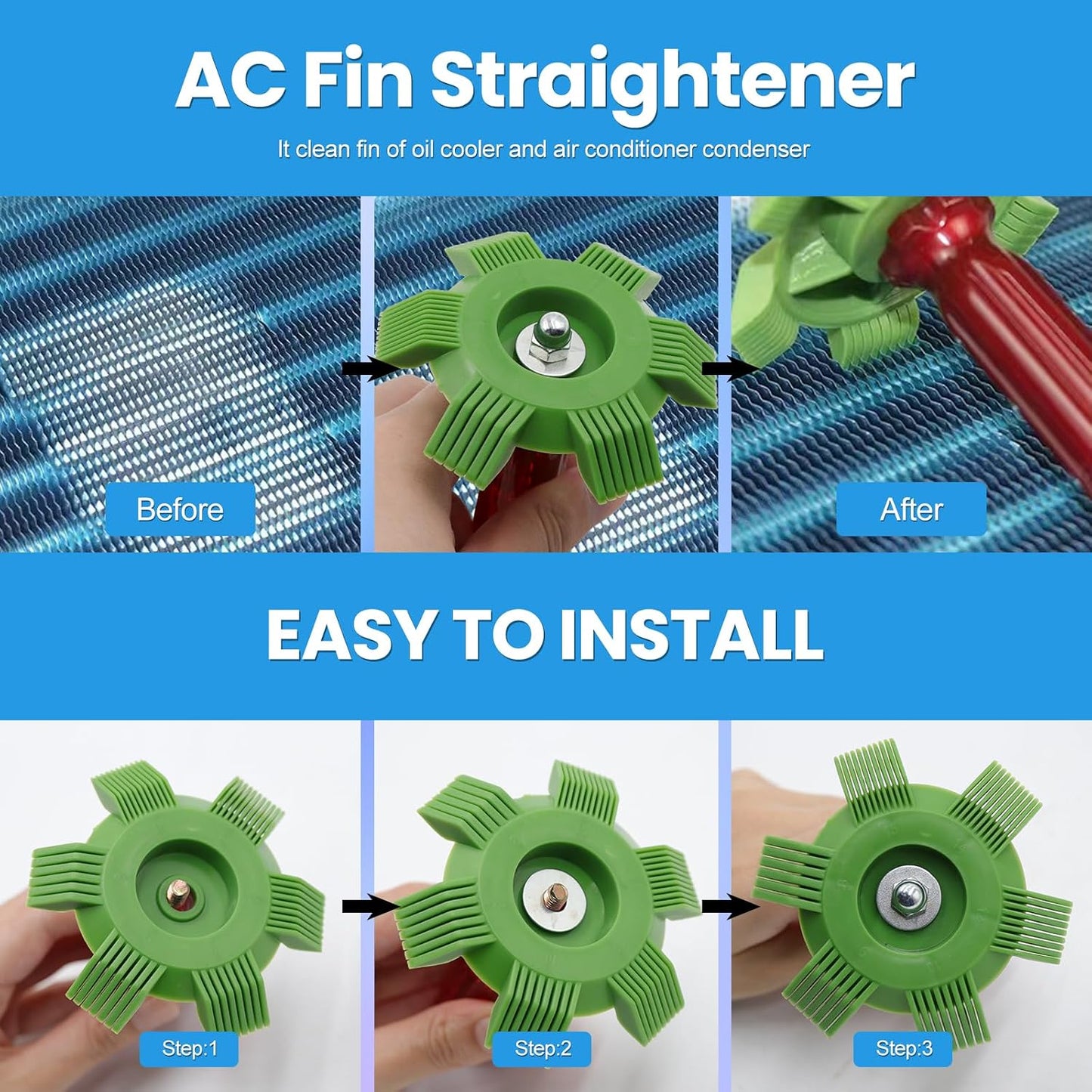 6 Pcs Air Conditioner Fin Comb Set, 3 Different AC Fin Comb Condenser Fin Straightener & 3 Brush AC Cleaner, Condenser Comb, Coil Comb, Evaporator Radiator Repair Cleaning Tool