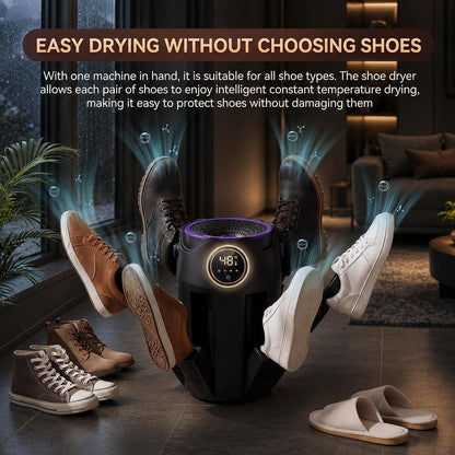Boot Dryer, Shoe Dryer, 6-Arm Telescopic Foldable Electric Heating Machine | 3/6/9H timer, PTC constant-temp heat helps protect shoe materials, portable use, for gloves, work boots, sneakers, ski boots
