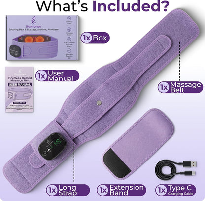 Cordless Wearable Heating Pad with Massager for Back Pain Relief, Wireless Rechargeable Portable Heat Belt for Period Cramps, Postpartum Recovery and Lower Back Comfort