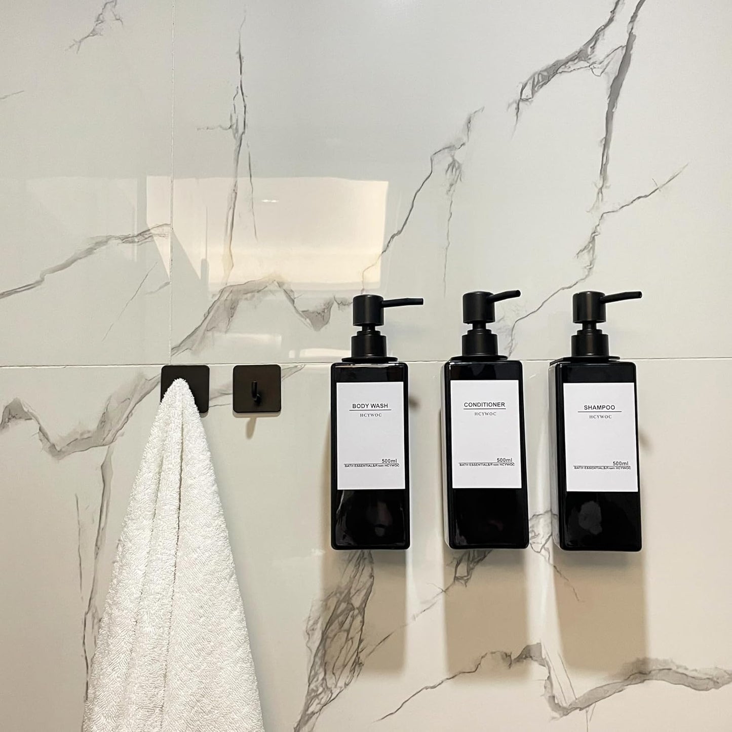 Shampoo Dispenser for Shower Wall, Shampoo and Conditioner Dispenser with 16 Waterproof Labels, No Drill Shower Soap Dispenser Bathroom, Shower Soap Dispenser Wall Mounted 3 Chamber, 17oz,Black | Shampoo Dispenser for Shower Wall, Shower Soap Dispenser