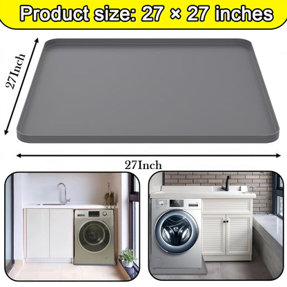 27×27inch Washer Drain Pan Silicone Mat, With Raised Edge Washing Machine Silicone Mat, Multi-function Non Slip, Soft Foldable Portable Waterproof Pad（black）