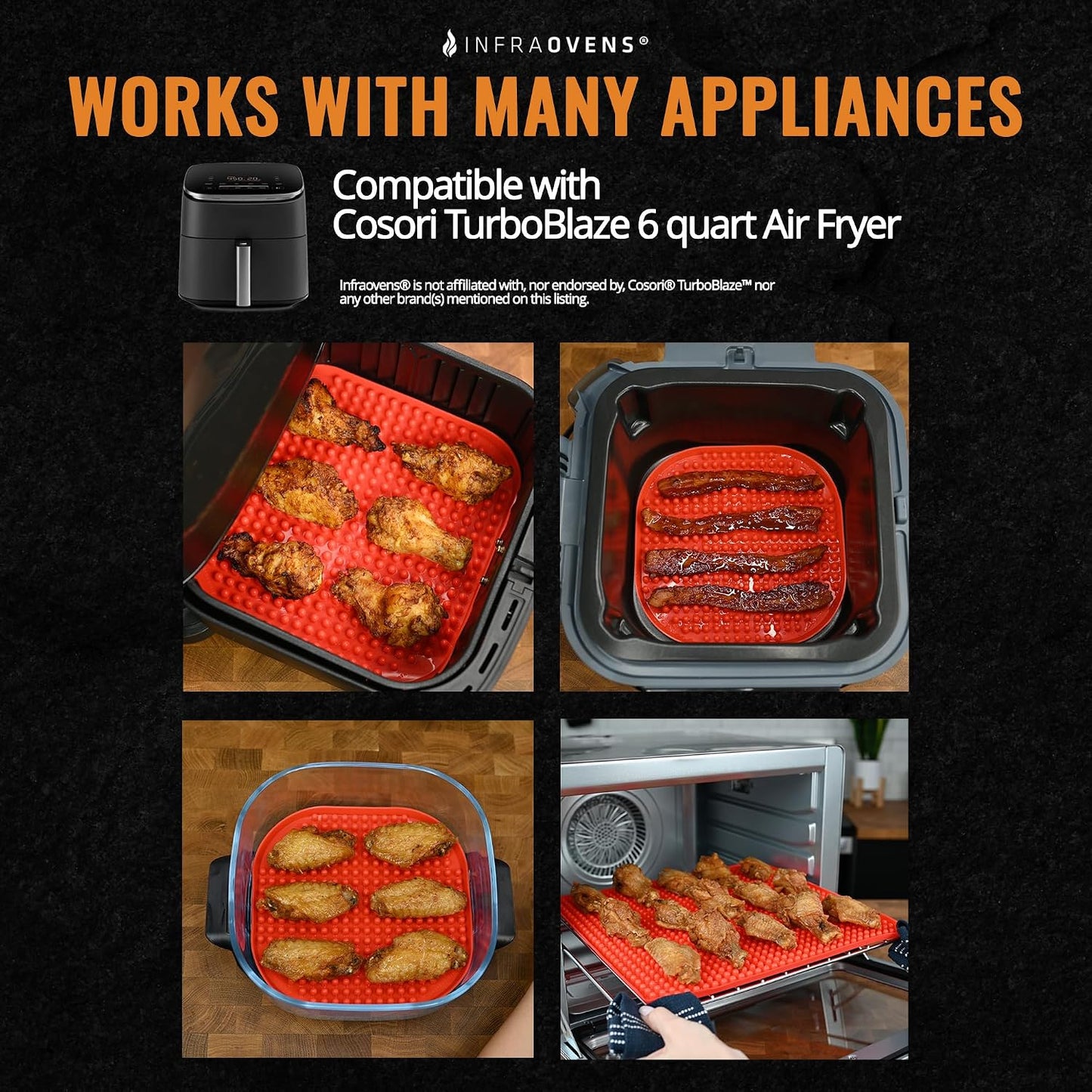 Air Fryer Liners Set of 3 with Silicone Mat, Heat Resistant Mats for Air Fryer Compatible with Dreo, Dash, Philips, Emeril Lagasse + more, Air Fryer Liners Replacement Reusable Mats