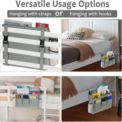 Loghot Bedside Caddy Organizer Bed Storage Bag for Dorm Hospital Crib White | 7 pockets bedside hanging organizer for phone books remotes, fits dorm hospital crib bunk beds, keeps organized easy access
