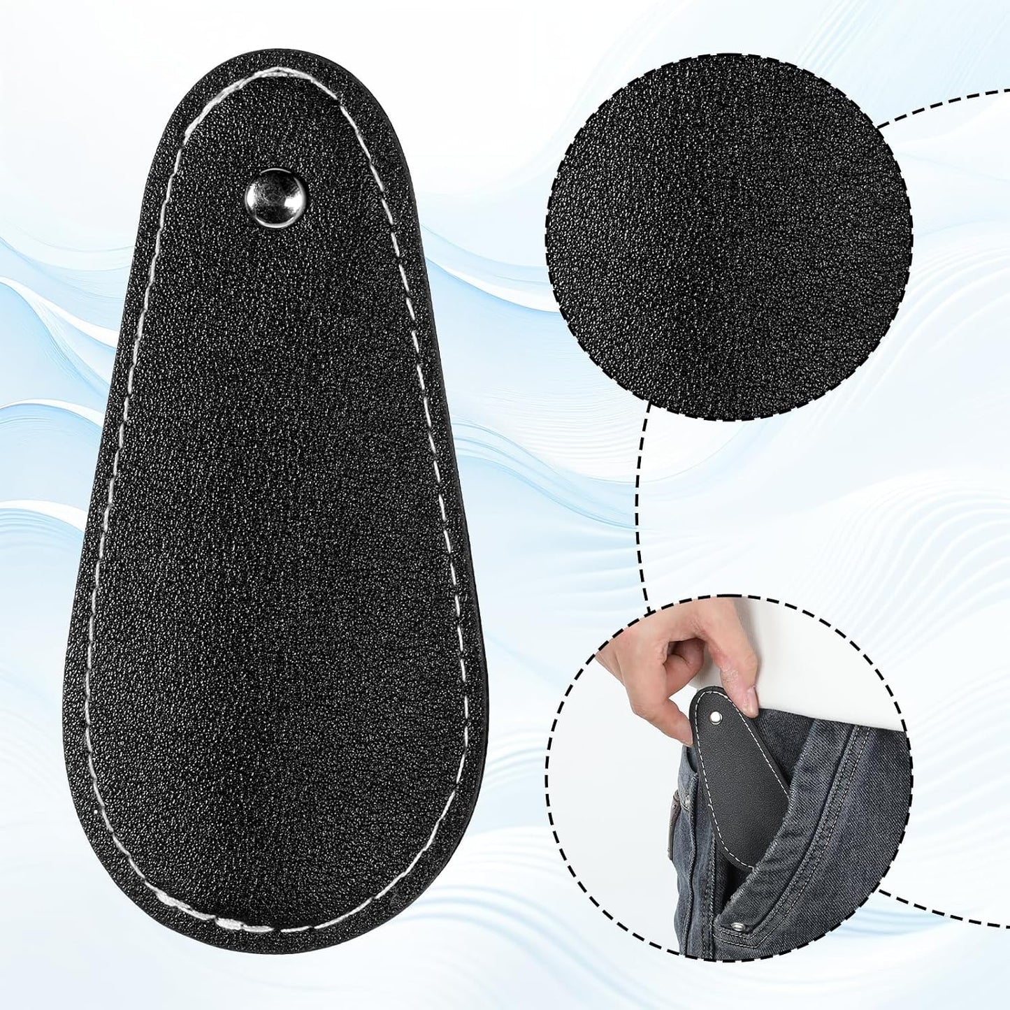 InnoHHustle Short Shoe Horn with PU Leather Cover 4.3 Inch Metal Shoe Spoon Portable Mini Travel Leather Shoehorn Travel Shoes Spoon Helper Short Shoes Tongue Pocket Handled Shoespooner for Women Man