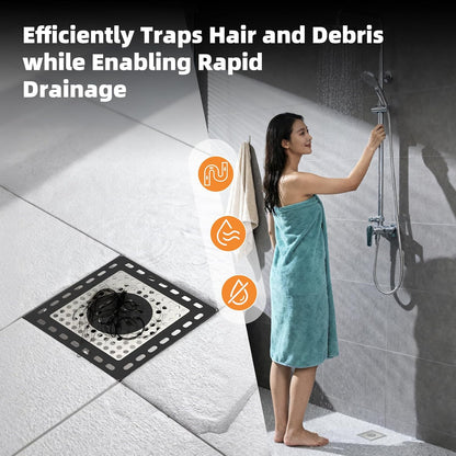 Hibbent Upgraded Shower Drain Hair Catcher for Bathroom Floor 4" Drain, Anti-Clogging Shower Drain Cover, Stainless Steel & Silicone Drain Strainer with Handle, Shower Drain Protector, Grey