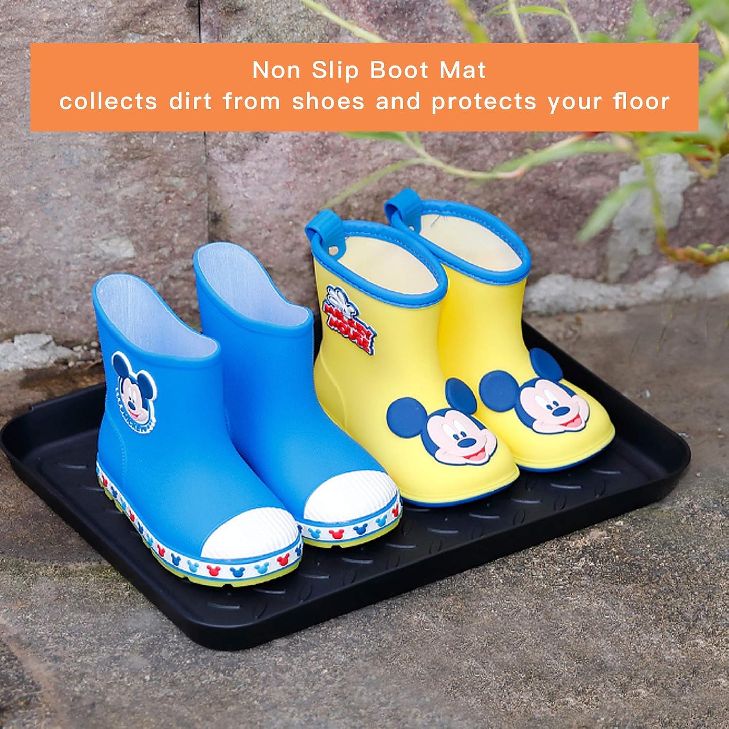 Set of 3 Square Boot Tray, Plastic Utility Shoe Mat Tray, 13.7x10.6x1inch | Black Multi-Function Boots Drying Pad for Entryway Indoor and Outdoor Use in All Seasons