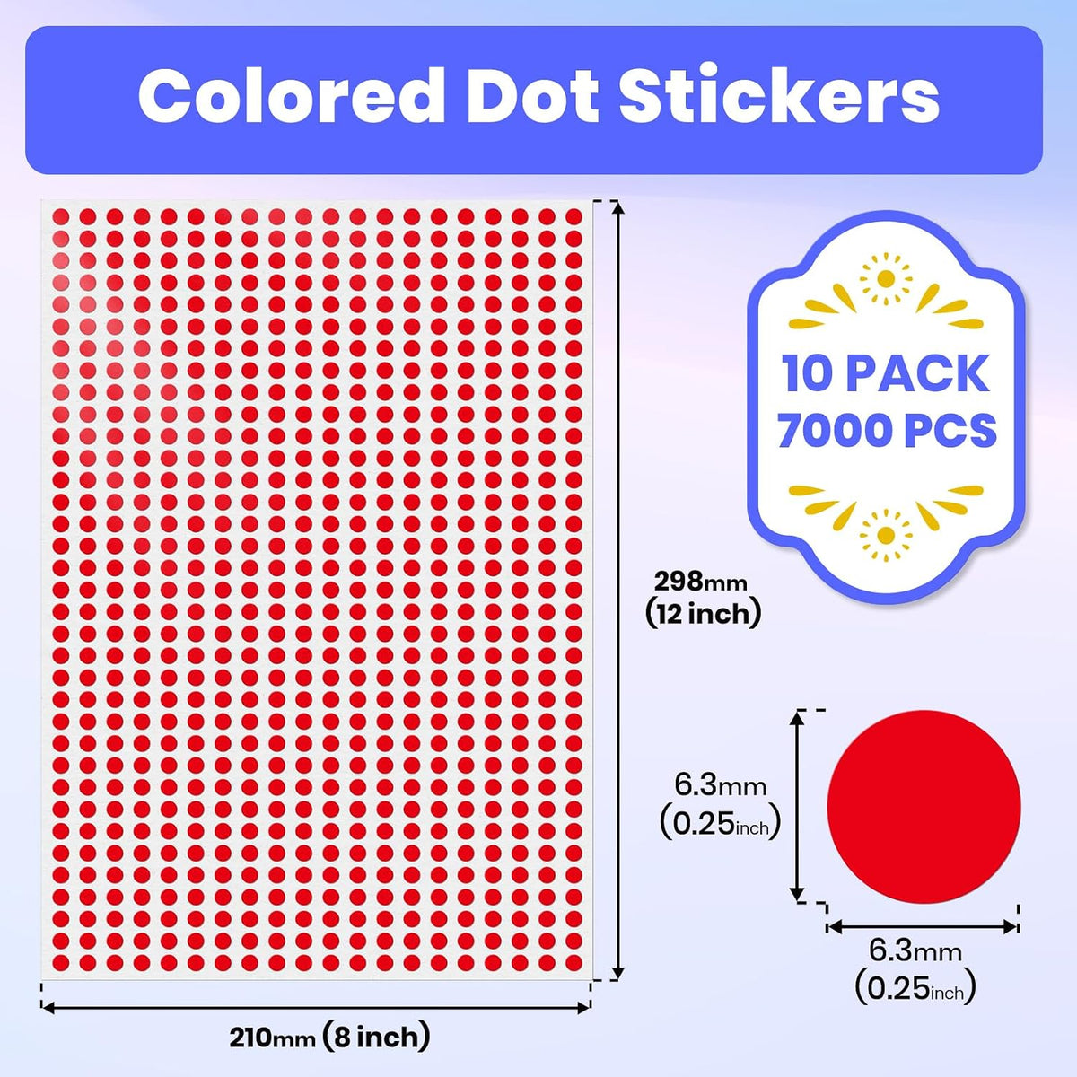 20 Colors Round Stickers 1/4 Inch Removable Vinyl Dot Label 7000 PCS