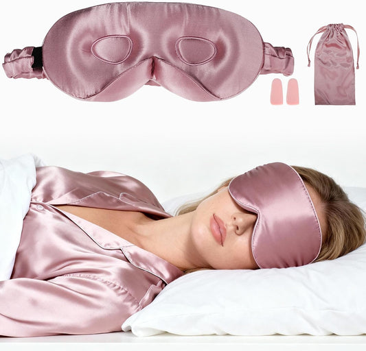 VOCOSTE 3D Silk Sleep Mask with Travel Pouch, Bean Pink