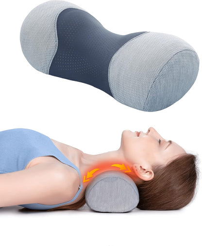 Bespilow Small Neck Roll Pillow for Sleeping, Neck Pillows for Pain Relief | Travel Cervical Support Pillow for Bed Sleep, Round Contour Memory Foam Bolster for Back Sleepers, Breathable Cover, Odorless