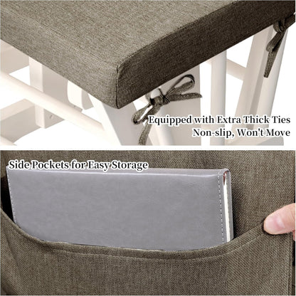 HOMBYS Glider Rocker Replacement Cushions with Storage Side Pocket,Linen-Like Fabric, Foam & Microfiber Filling, Non-Slip & Washable,Thickened & Supportive for Glider Rocking Chair (Khaki)