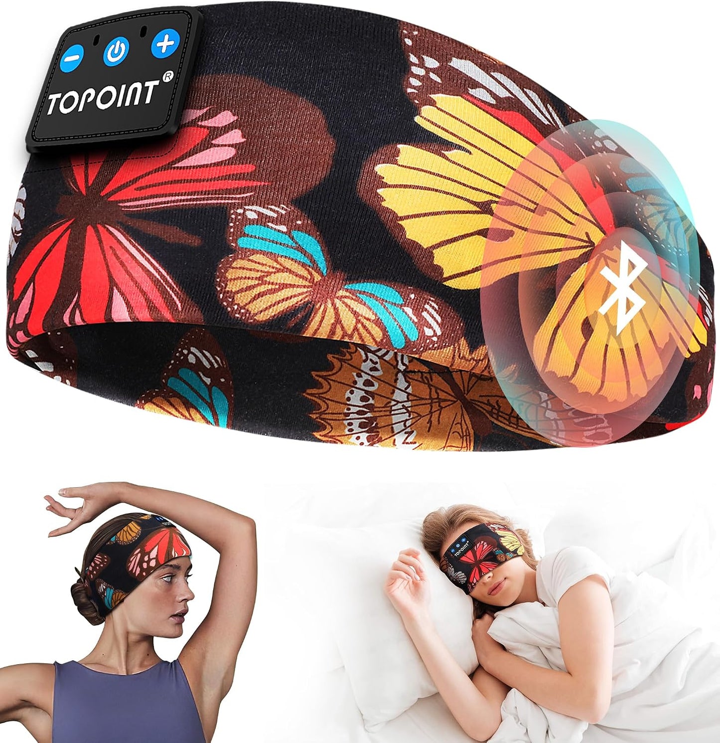 Sleep Headphones Headband Bluetooth 5.4, TOPOINT Sports Headband Earphones Sleeping Bluetooth Wireless with USB C for Women Men Sports Gifts Workout Jogging Yoga Insomnia Air Travel Meditation