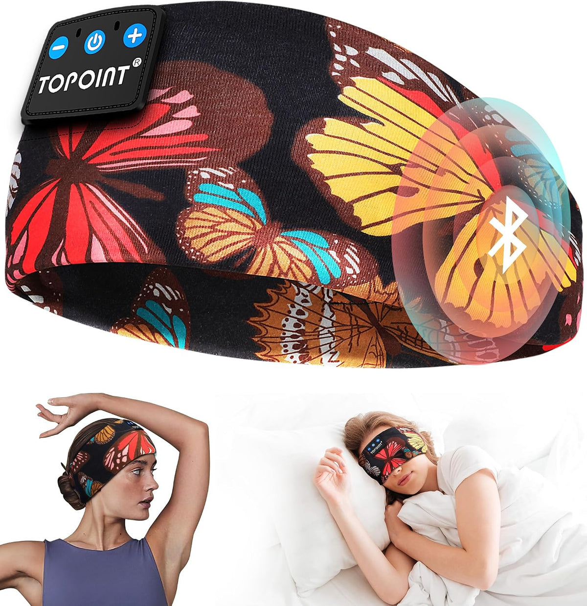 TOPOINT Sleep Headphones Headband Bluetooth 5.4, Sports Headband Earphones Sleeping Bluetooth Wireless with USB C for Women Men Sports Gifts Workout Jogging Yoga Insomnia Air Travel Meditation