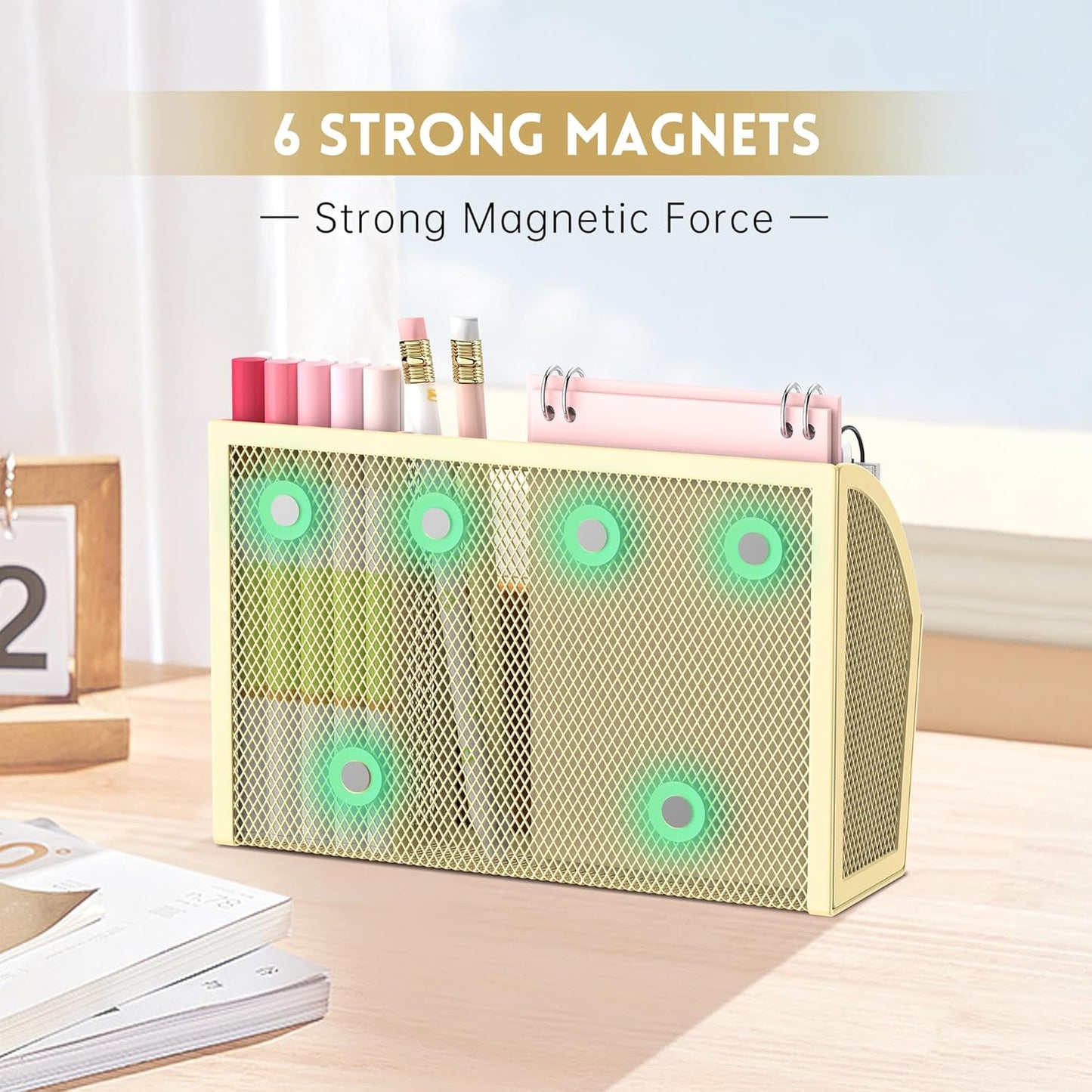 3-Grid Magnetic Pencil Holder, Strong Magnet Locker Organizer, Black | Mesh Magnetic Shelf, Marker Holder Perfect for Whiteboard, Refrigerator and Locker Accessories