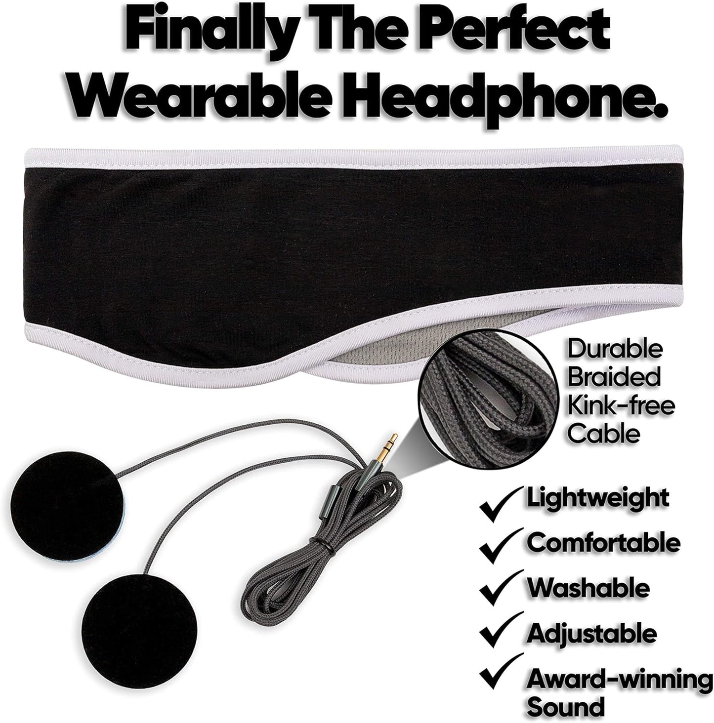 CozyPhones Sleep Headphones - Over Ear Headphones from Ultra Thin Cool Mesh Wired for Side Sleepers, Meditation, Running, Laptop, and Phone - White | Ultra Thin for Side Sleepers, Meditation, Running, Laptop, and Phone