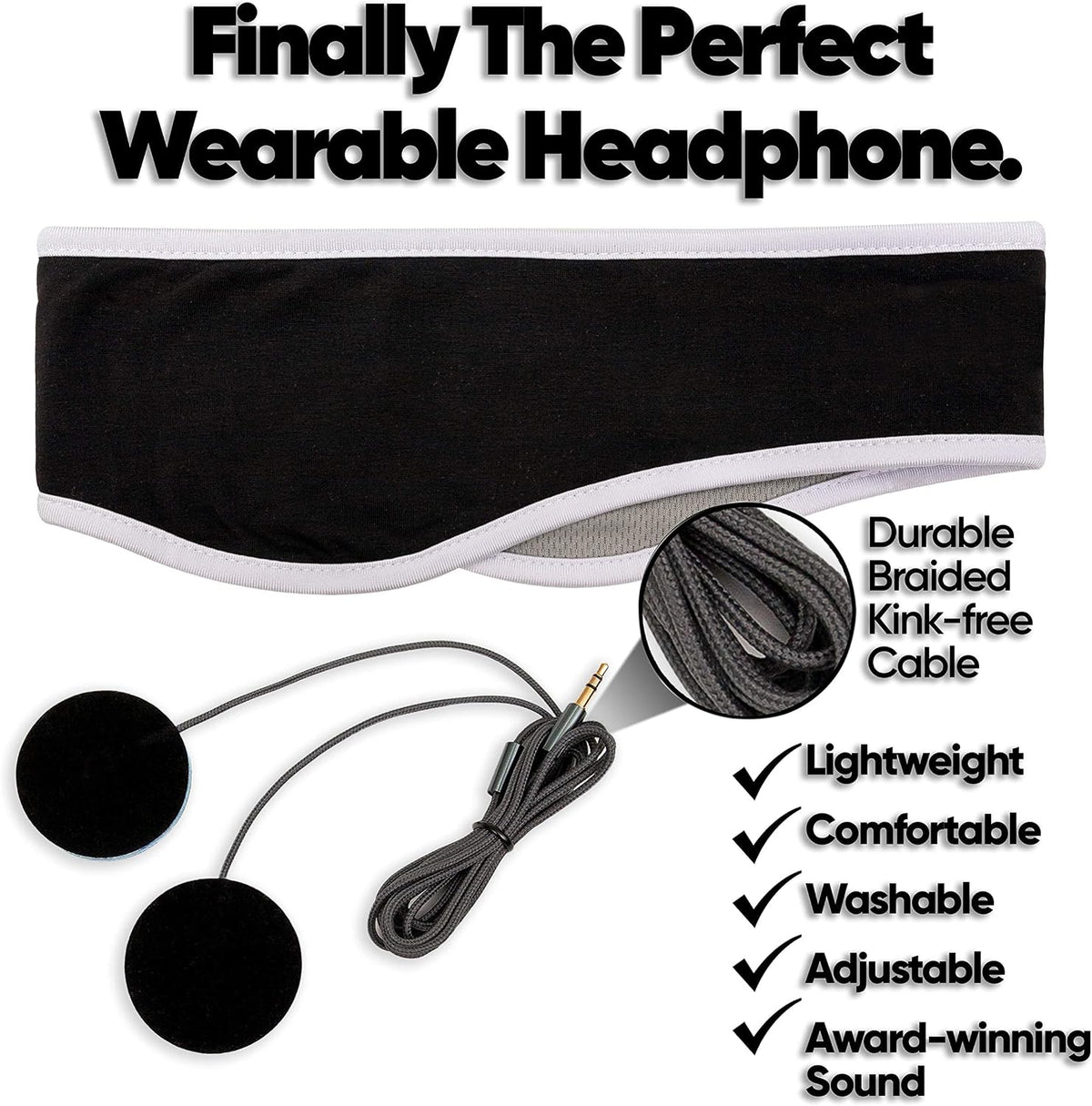 CozyPhones Sleep Headphones - Over Ear Headphones from Ultra Thin Cool Mesh Wired for Side Sleepers, Meditation, Running, Laptop, and Phone - White