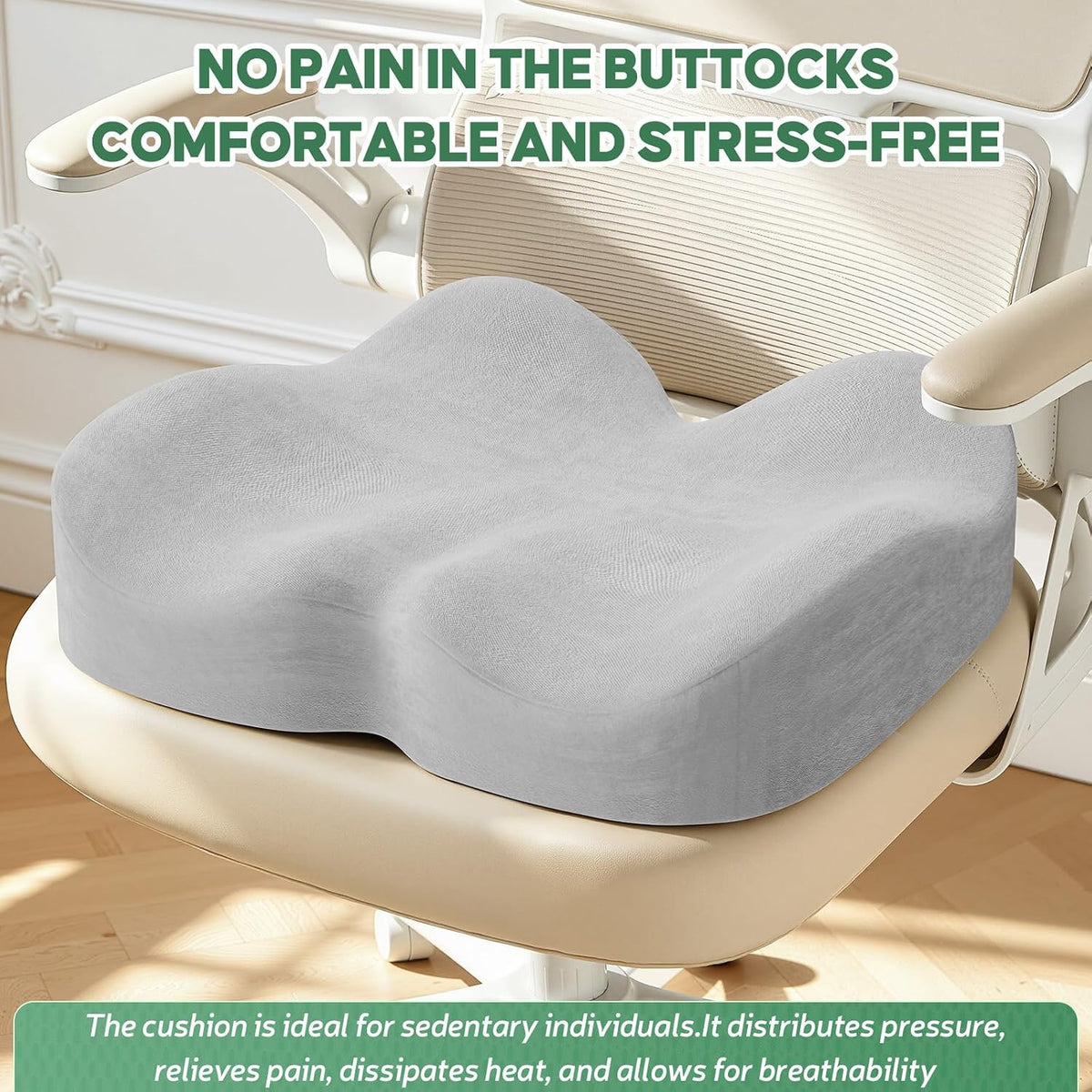 Benazcap Seat Cushion - Memory Foam Car Seat Pad - Sciatica & Lower Back Pain Relief - Car Seat Cushions for Driving - Road Trip Essentials for Drivers, Green