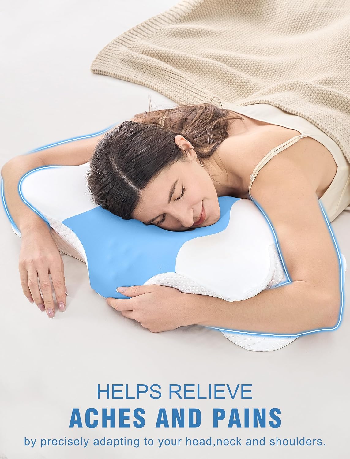 DISSA Cervical Neck Pillow for Side Sleepers Ergonomic Contour Memory Foam Pillow with Adjustable Orthopedic Neck Support for Pain Relief - Gift for Christmas & Birthdays