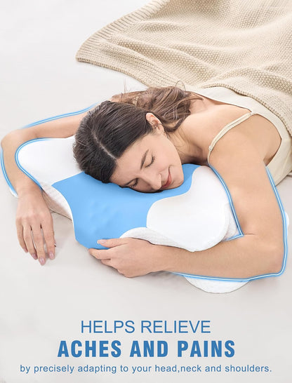 DISSA Cervical Neck Pillow for Side Sleepers Ergonomic Contour Memory Foam Pillow with Adjustable Orthopedic Neck Support for Pain Relief - Gift for Christmas & Birthdays