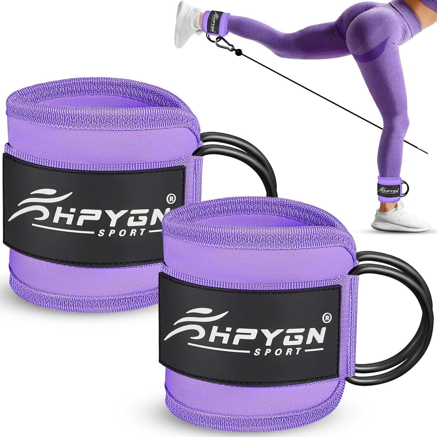 HPYGN Ankle Strap for Cable Machine, Padded Ankle Straps for Cable Machine Kickbacks, Glute Workouts, Leg Extensions, Curls, Booty Hip Abductors Exercise, Adjustable Comfort Ankle Cuff for Gym