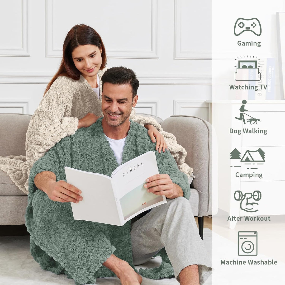 Wearable Blanket Sherpa Fleece Shawl Blanket with Pockets Blanket Poncho Cape for Adults, Cozy Shawl TV Throw Blankets