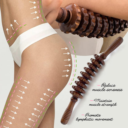Manual Wood Therapy Massage Stick, Wooden Cellulite Muscle Roller for Legs | Body Sculpting, Lymphatic Drainage Massager, Wooden Massage Tools for Trigger Points Relief, Sore Muscle Recovery