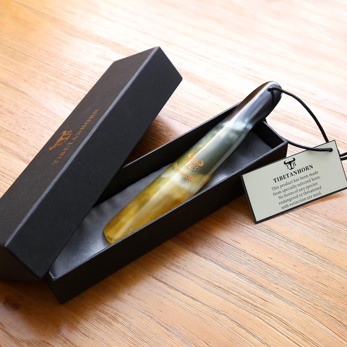 Handcrafted Natural Tibetan Yak Horn Shoe Horn(8.7" to 9.4") | Shoe Spoon Helper for Men Women, Boots & All Shoes, Portable Travel Size with Gift Box