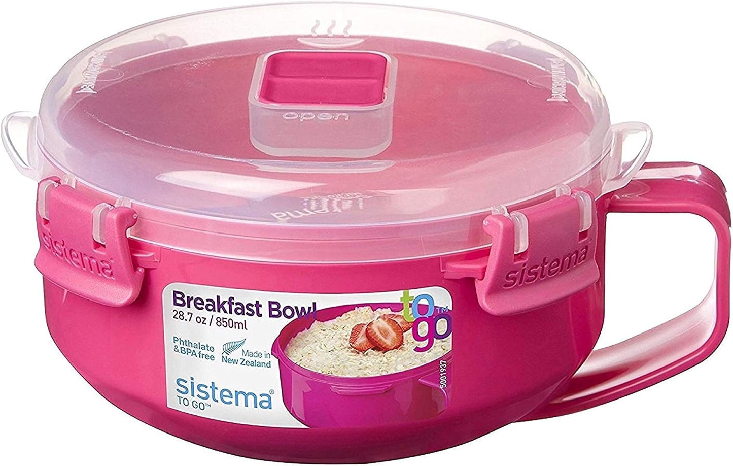 Sistema Microwaveable 940mL Noodle Bowl, Round Microwave Container with Lid & Steam-Release Vent, Cooks Pasta, Soup, Stew & More, Dishwasher & Freezer-Safe, BPA-Free