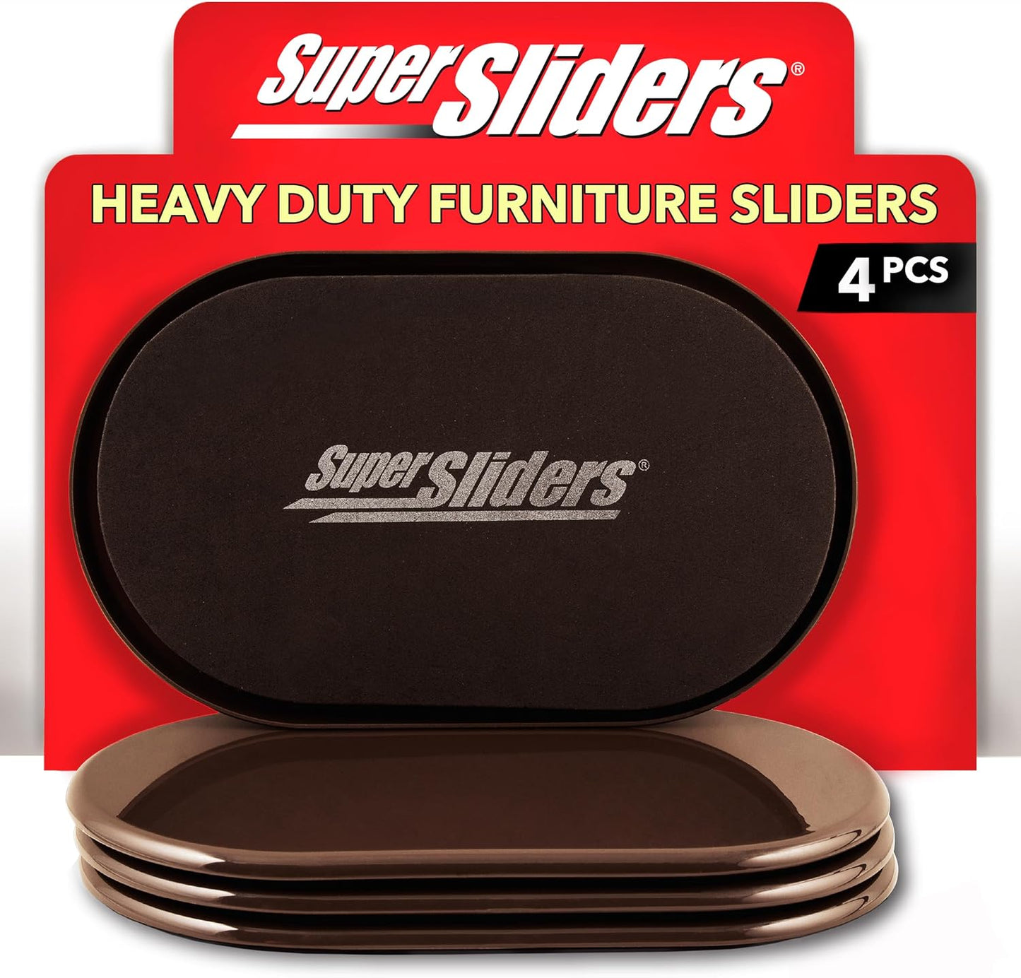 Super Sliders 5-3/4" x 9-1/2" XL Oval Reusable Furniture Sliders for Carpet, Anti-Slip Protective Furniture Moving Pads for Beds, Sofas, Dressers, Set of 4, Brown