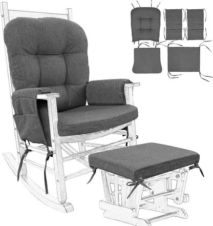 BUYUE Glider Rocker Replacement Cushion 5 PCS with Ties, Linen High-Density Foam Non-Slip & Washable Rocking Chair Pads for Sitting,Red