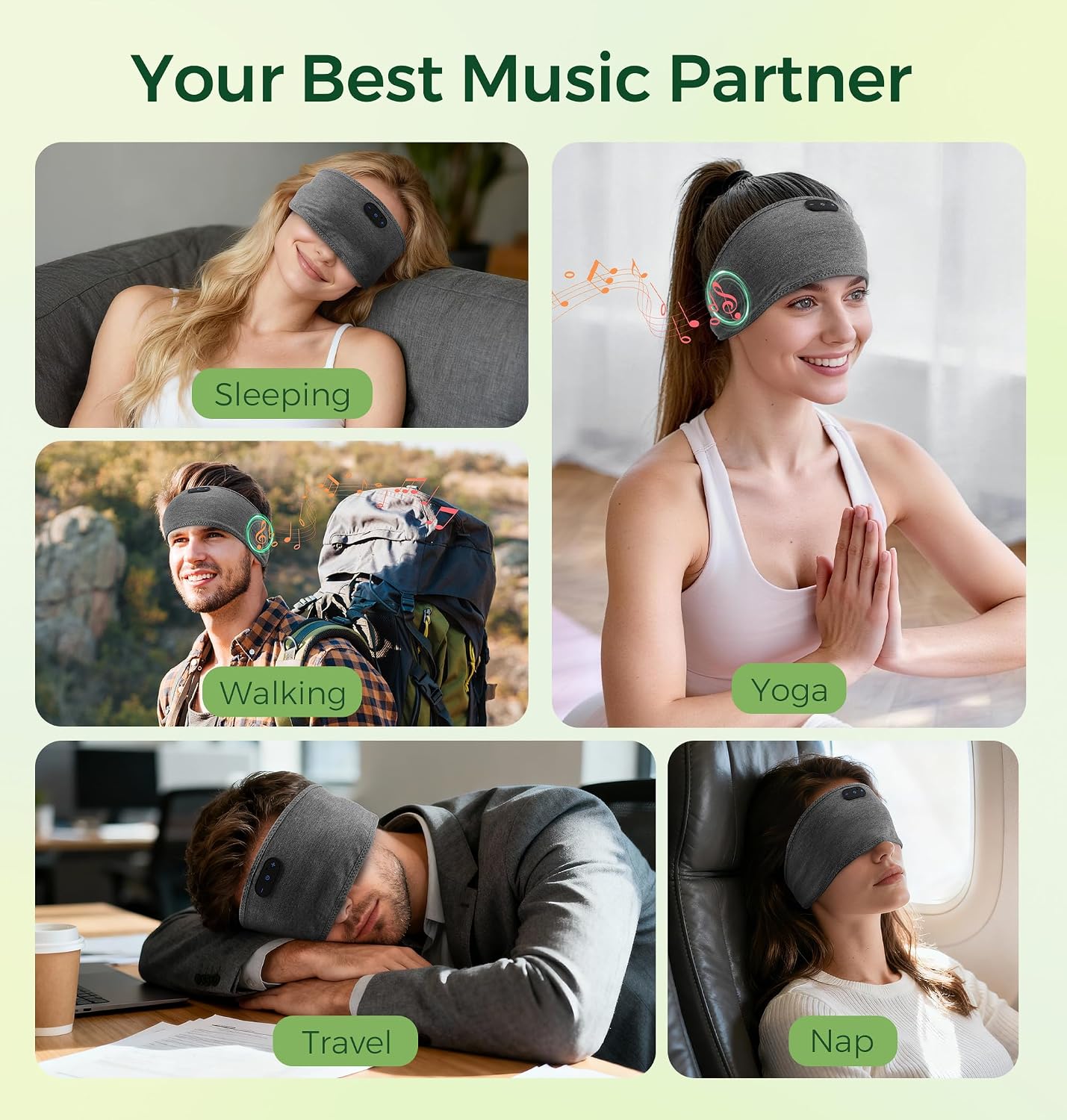 Bamboo Cotton Sleep Headphones,Ultra-Soft Wireless Headband Bluetooth for Side Sleepers, with 14H Playtime & Bluetooth 5.4, 4-in-1 Music Sleep Earphones for side sleeping(Black)