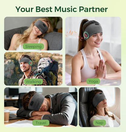 Bamboo Cotton Sleep Headphones,Ultra-Soft Wireless Headband Bluetooth for Side Sleepers, with 14H Playtime & Bluetooth 5.4, 4-in-1 Music Sleep Earphones for side sleeping(Black)