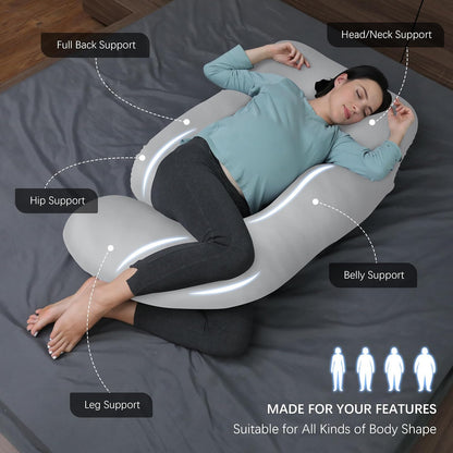MOON PARK Pregnancy Pillows for Sleeping - 57 Inch U Shaped Full Body Maternity Pillow with Removable Cover - Support for Back, Legs, Belly, Hips - Pregnancy Pillow for Women - Grey