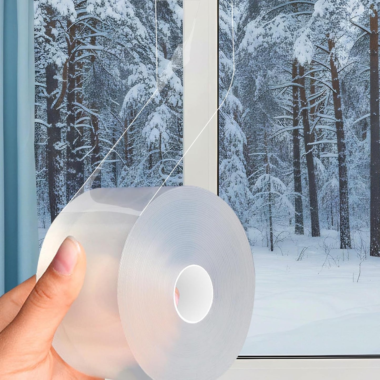 Window Weather Sealing Tape 2 Inch x 33 FT Weather Stripping Residue-Free Clear Window Draft Isolation Sealing Film Caulk Tape for Doors and Shower Glass Gaps Bathroom