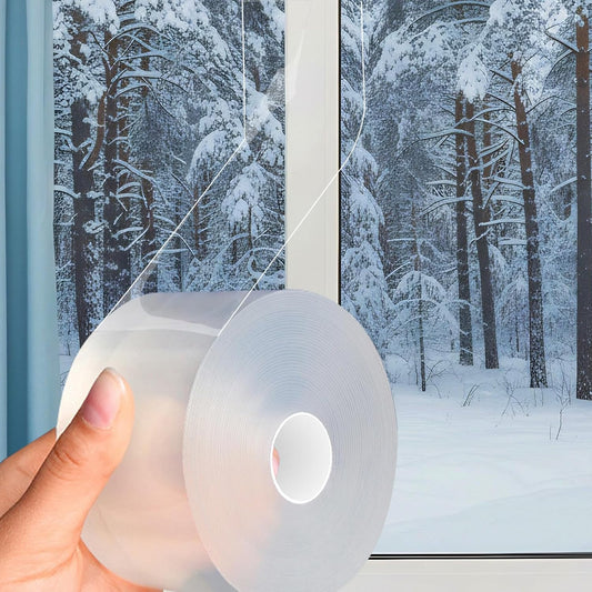 Window Weather Sealing Tape 2 Inch x 33 FT Weather Stripping Residue-Free Clear Window Draft Isolation Sealing Film Caulk Tape for Doors and Shower Glass Gaps Bathroom