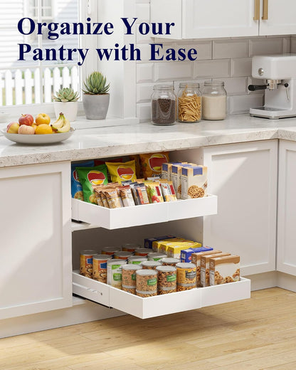 Kitsure Pull Out Cabinet Organizer - 2 Pack(12.6"-21" D x 12"-20.4" W) Expandable Sliding Cabinet Shelves, Smooth Glide Drawer Organizer, Kitchen & Pantry Storage, Framed & Frameless Cabinets