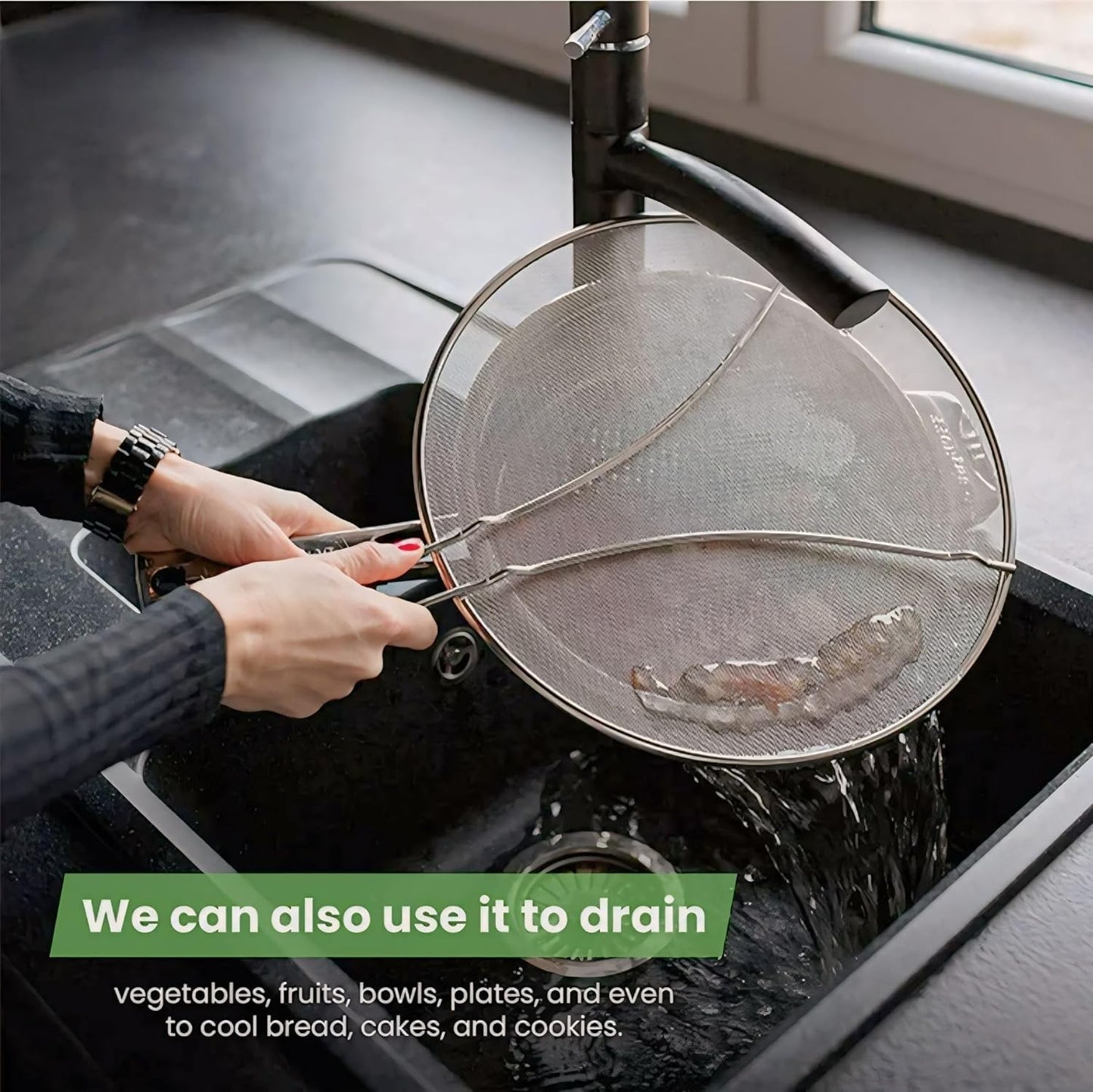 13"Larger Stainless steel splatter guards for frying pan with thermo plastic handles" Keep your kitchen safe & clean by this grease splatter screen!"-Say Goodbye to Oil Splatters!"