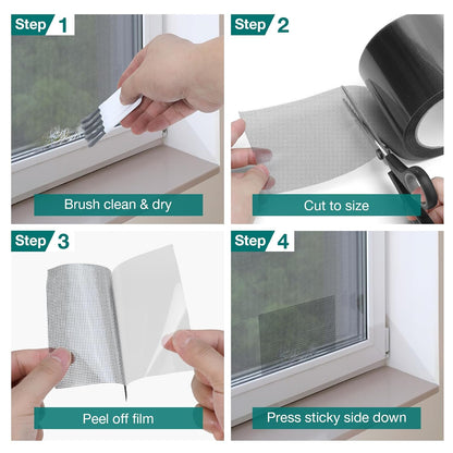 Window & Door Screen Repair Tape, 2in x 33ft Black Mesh Patch Kit | Strong waterproof adhesive resists sun & rain; flexible mesh patch plus cleaning brush for window screens, doors, RV & tents