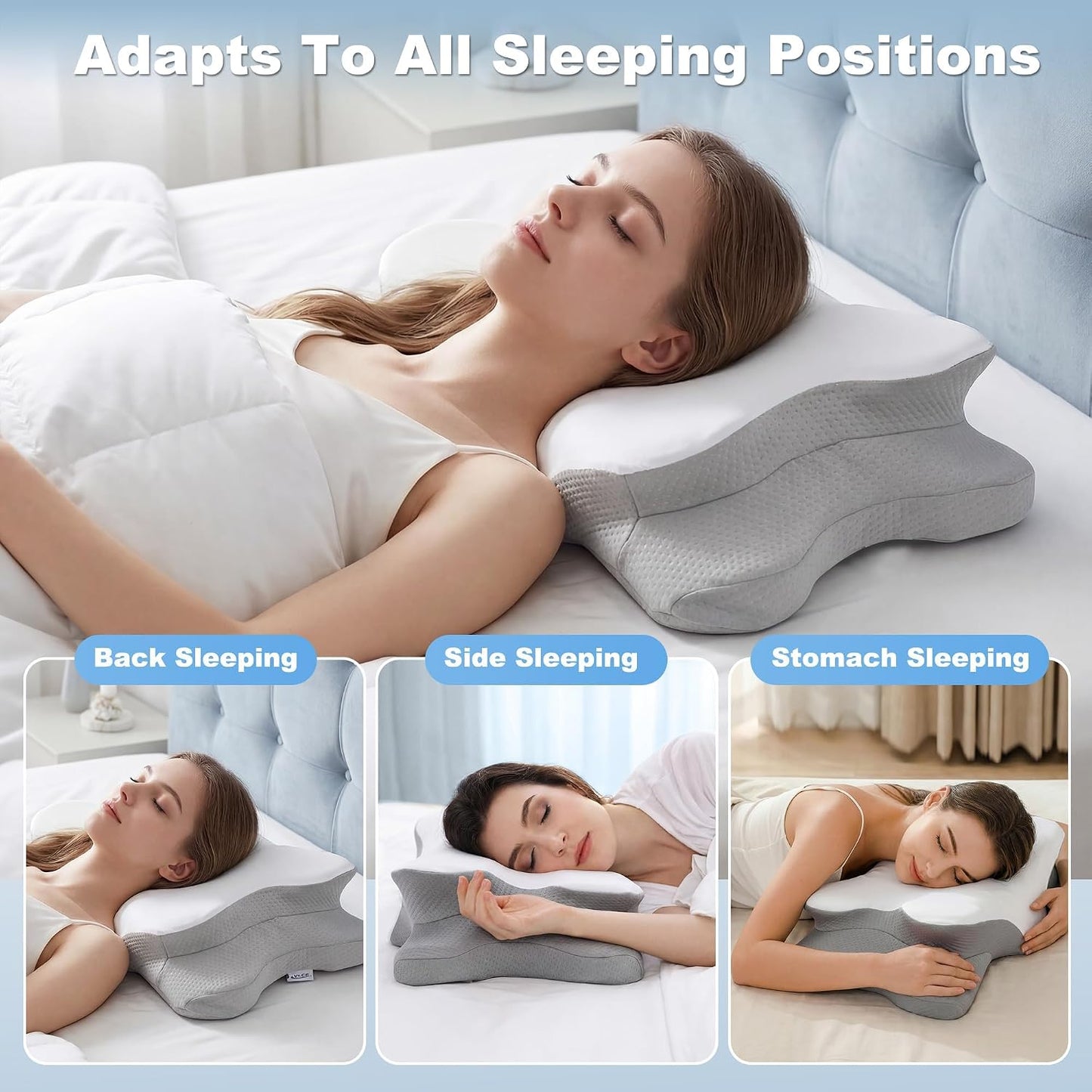 VYLEE Cervical Neck Pillow for Pain Relief, Ergonomic Memory Foam Pillow for Neck Support, Cooling Contour Orthopedic Pillow for Side, Back & Stomach Sleepers | Ergonomic contour pillow supports proper neck alignment for side, back & stomach sleepers