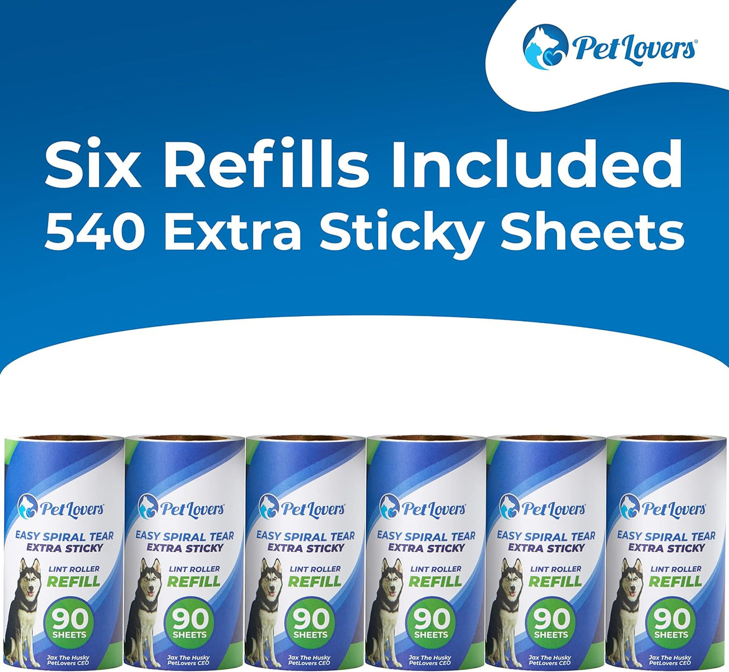 PetLovers Extra Sticky Lint Roller Mega Value Set 450 Sheets for Pet Hair Removal and Clothes, Dog and Cat Lint Remover 5 Pack