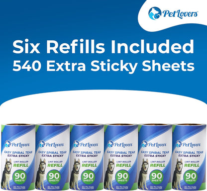 PetLovers Extra Sticky Lint Roller Mega Value Set 450 Sheets for Pet Hair Removal and Clothes, Dog and Cat Lint Remover 5 Pack