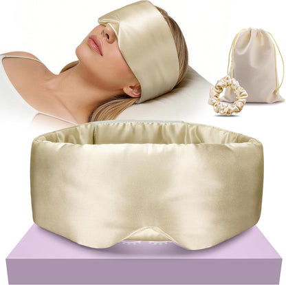 Silk Sleep Mask 22 Momme 100% Mulberry Silk & 3.5cm Silk Hairband Set for Side Sleeper Women Men,Light Blocking Nose Pad, Adjustable Silent Strap,Eye Mask fo Home & Travel Use (Pink)